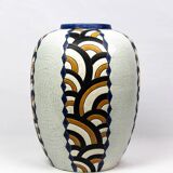 Art Deco vase from the Nimy pottery — geometric design, Belgium circa 1940.