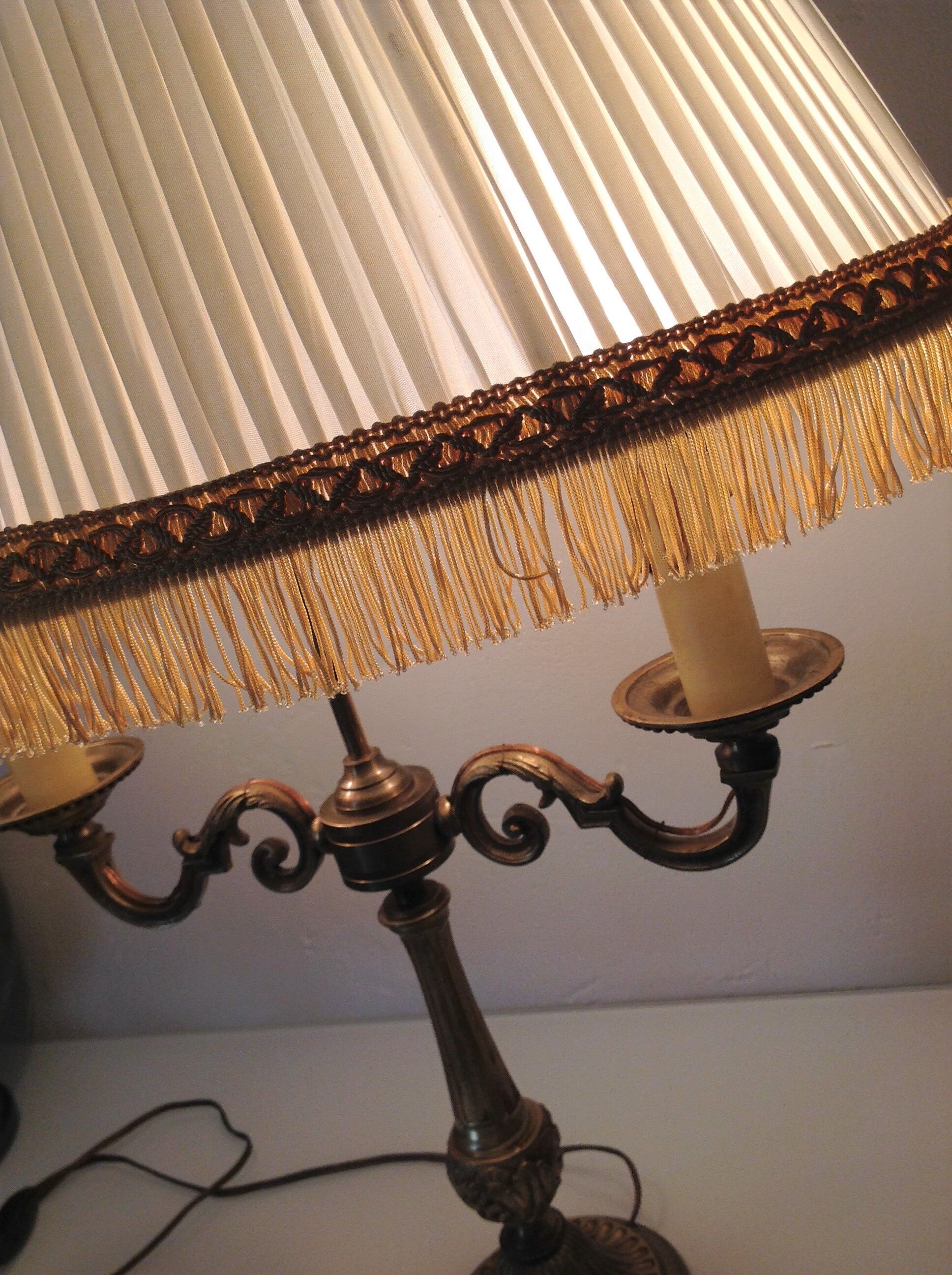 Empire style hot water bottle lamp with fabric lampshade / vintage 50-60s
