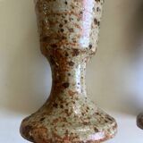 Pair of old pyrite stoneware mazagrans, stemmed glasses, thick base, vintage duo set