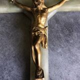 Vintage onyx stone wall crucifix and gold metal christ