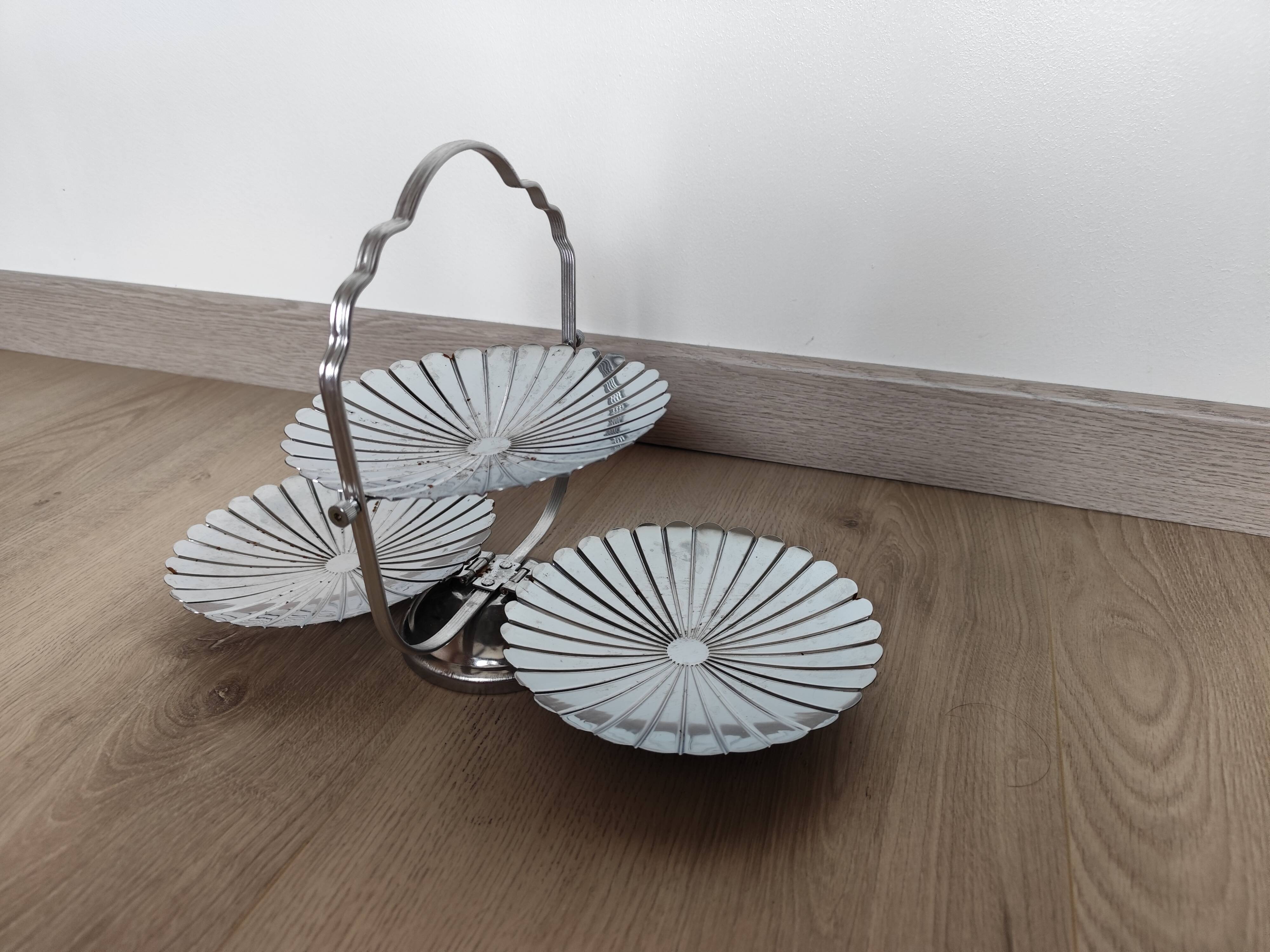 Vintage chrome-plated metal display stand for appetizers and petits fours