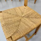 Set of 5 wooden chairs with rope seats, Scandinavian design, 1970s