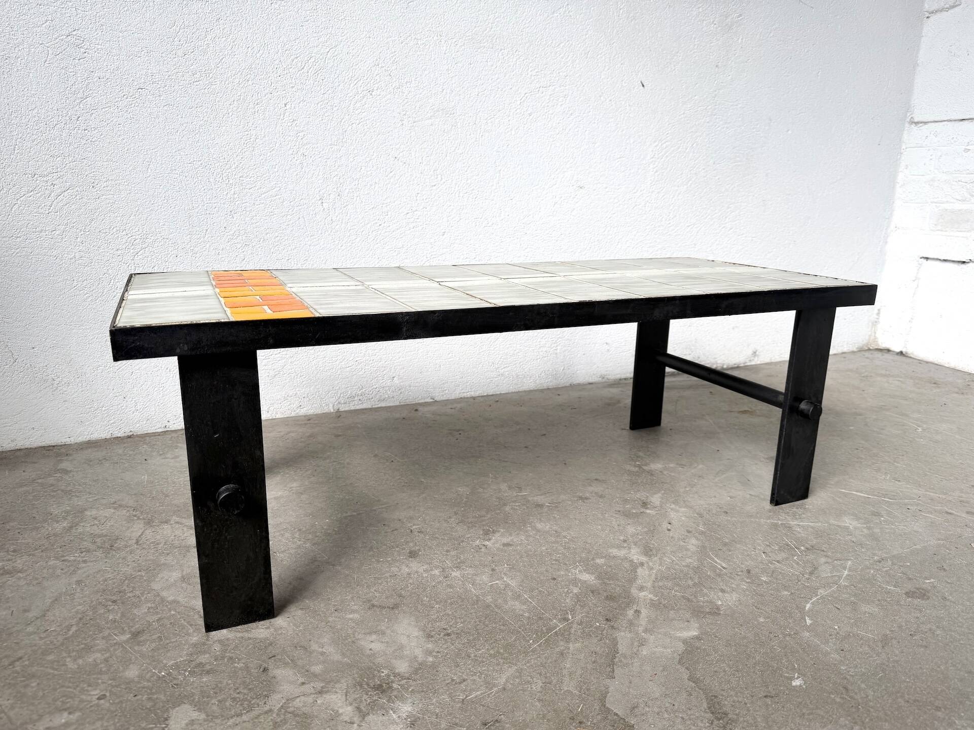 Ceramic Coffee Table Jean Jaffreux 1950s - Metal & Vintage Orange