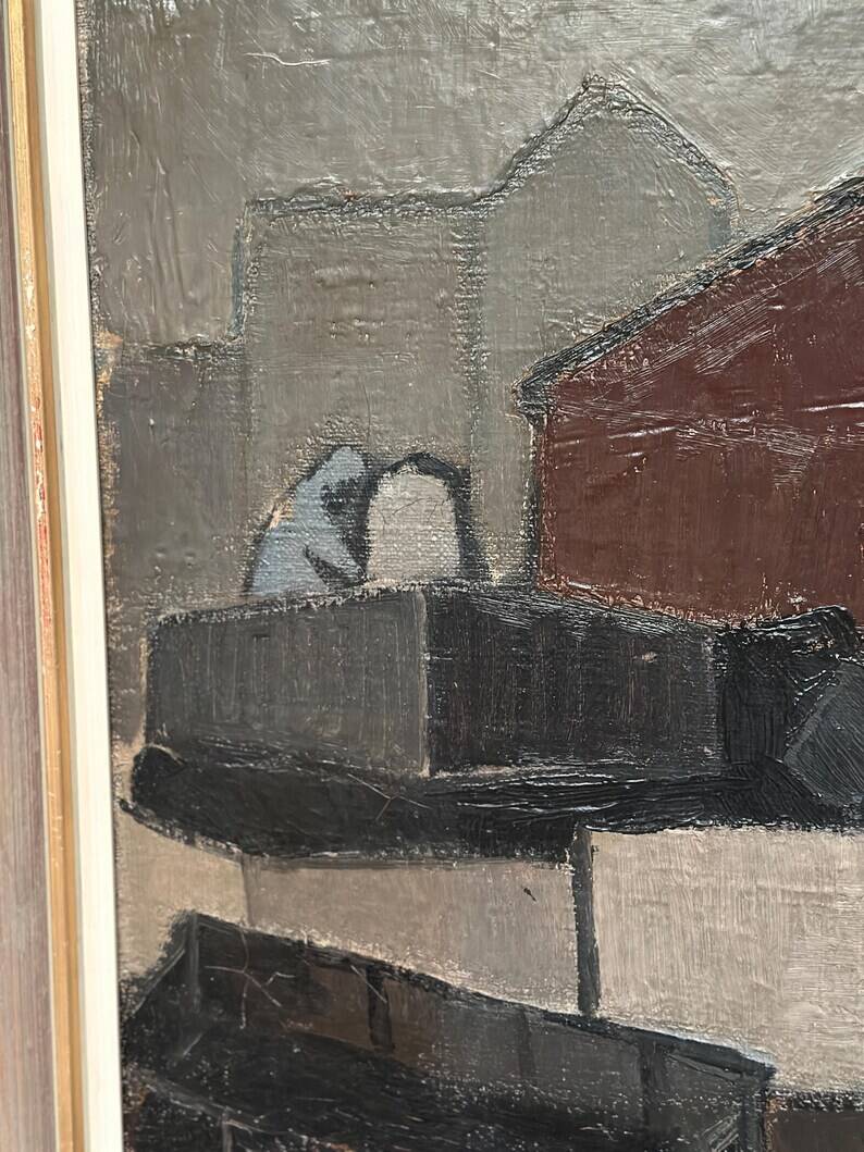 Large Original Swedish Oil on Canvas – “Bangård” by Fred Andersson – Signed – Vintage & Framed – 80 × 69 cm (31.5" × 27.2")