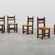 19th Century Spanish Hand-Carved oak Side Chair with Velour Seat