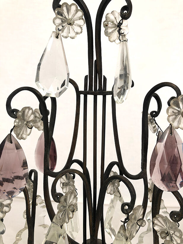 Pair of girandoles with transparent and purple tassels, 19th century