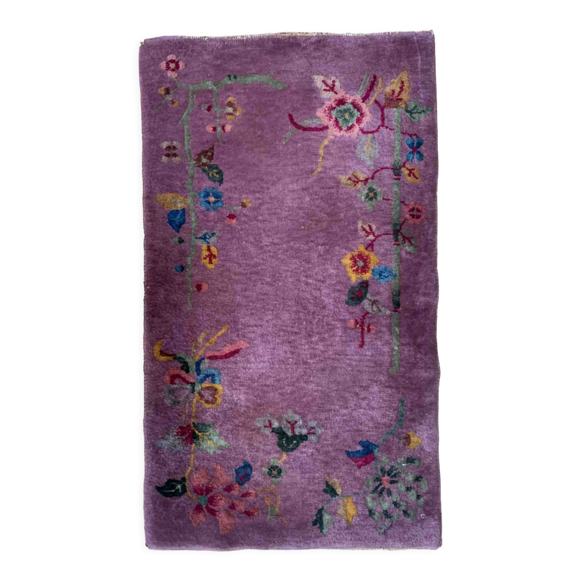 Chinese Art Deco handmade antique carpet 67cm x 124cm) 1920s