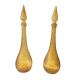 Pair of vintage amber yellow Empoli glass decanters