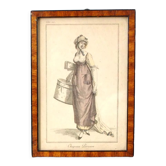 Framed fashion engraving 1800 - Woman with Hat Box "Chapeau Parisien AN 10"