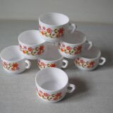 Set of 7 old Arcopal cups scania floral decor 1970s/80s retro kitchen decor