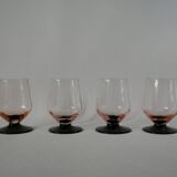 Set of 4 glasses with pink stems and black stems art deco 1930s