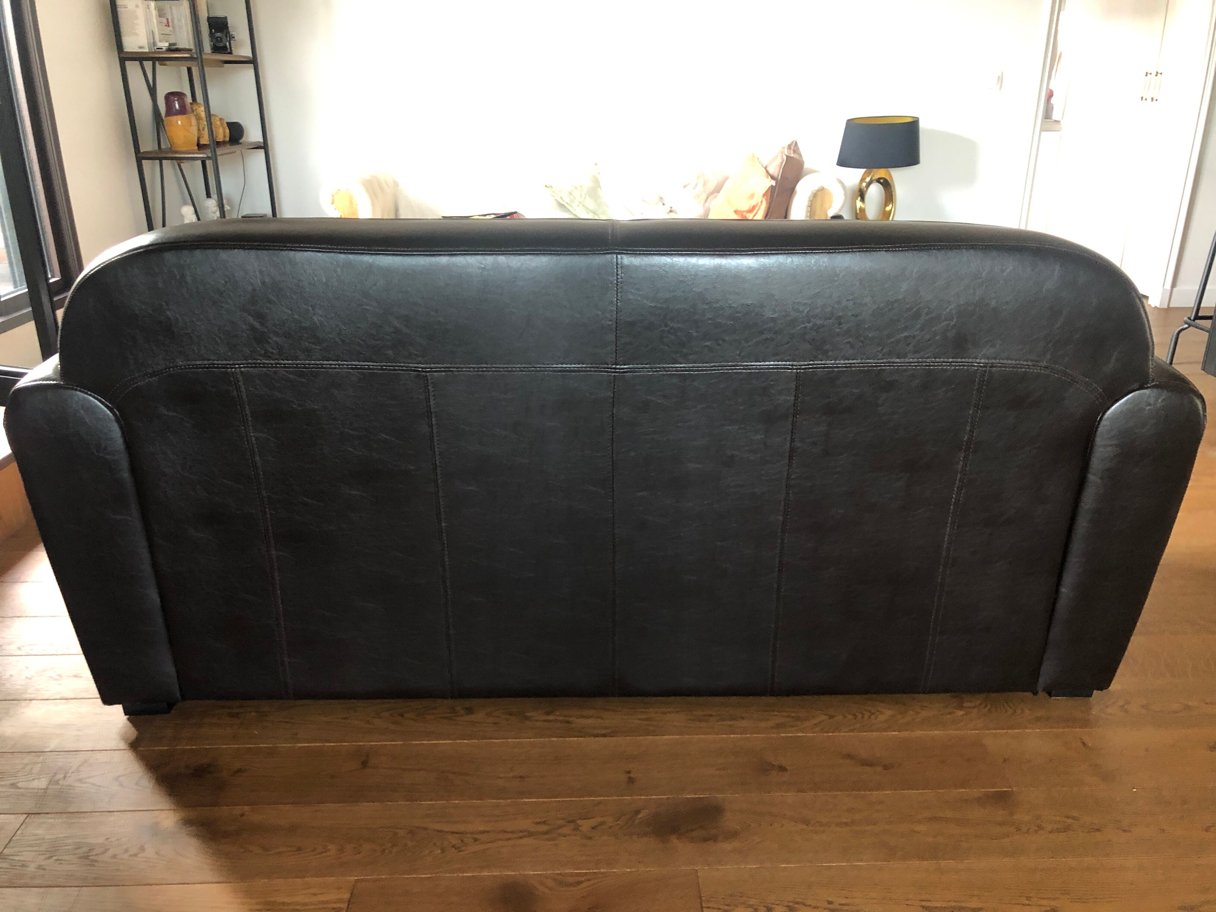 Sofa bed leather 3 places brown