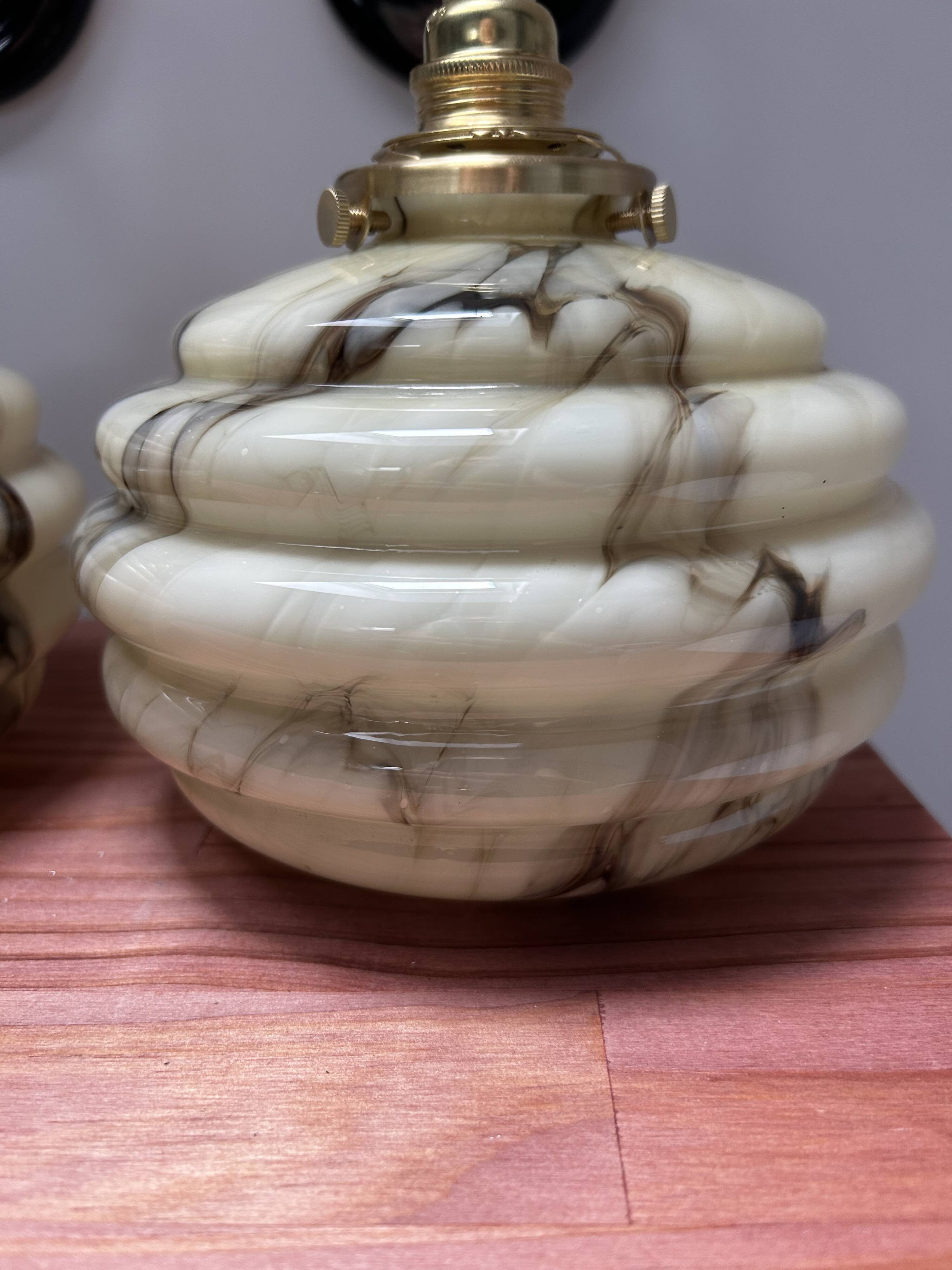 Pair of marbled opaline wall lights