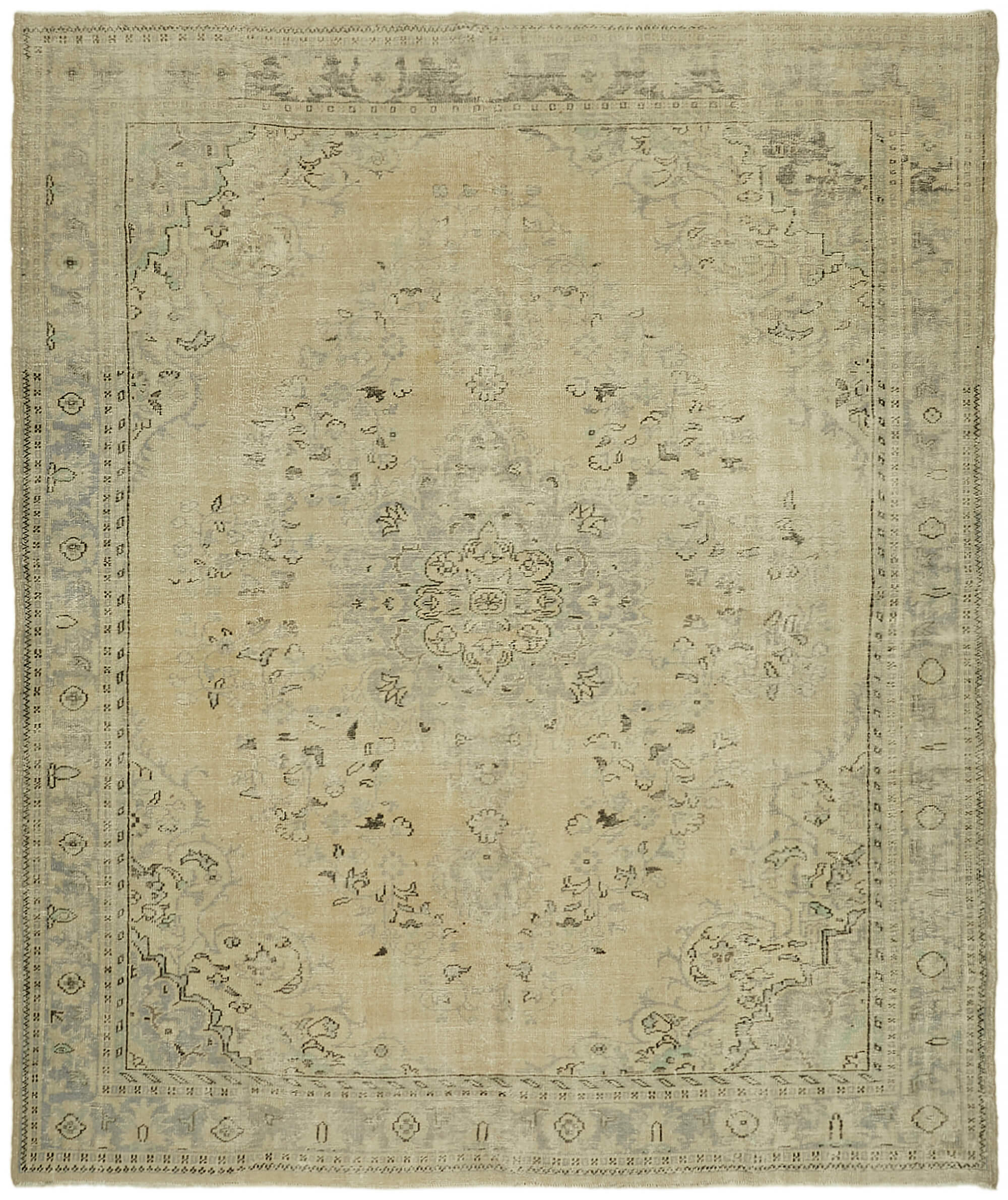 Handmade Oriental Unique 1980s 283 cm x 324 cm Beige Wool Carpet