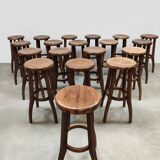 Brutalist design wooden vintage barstools 19 x