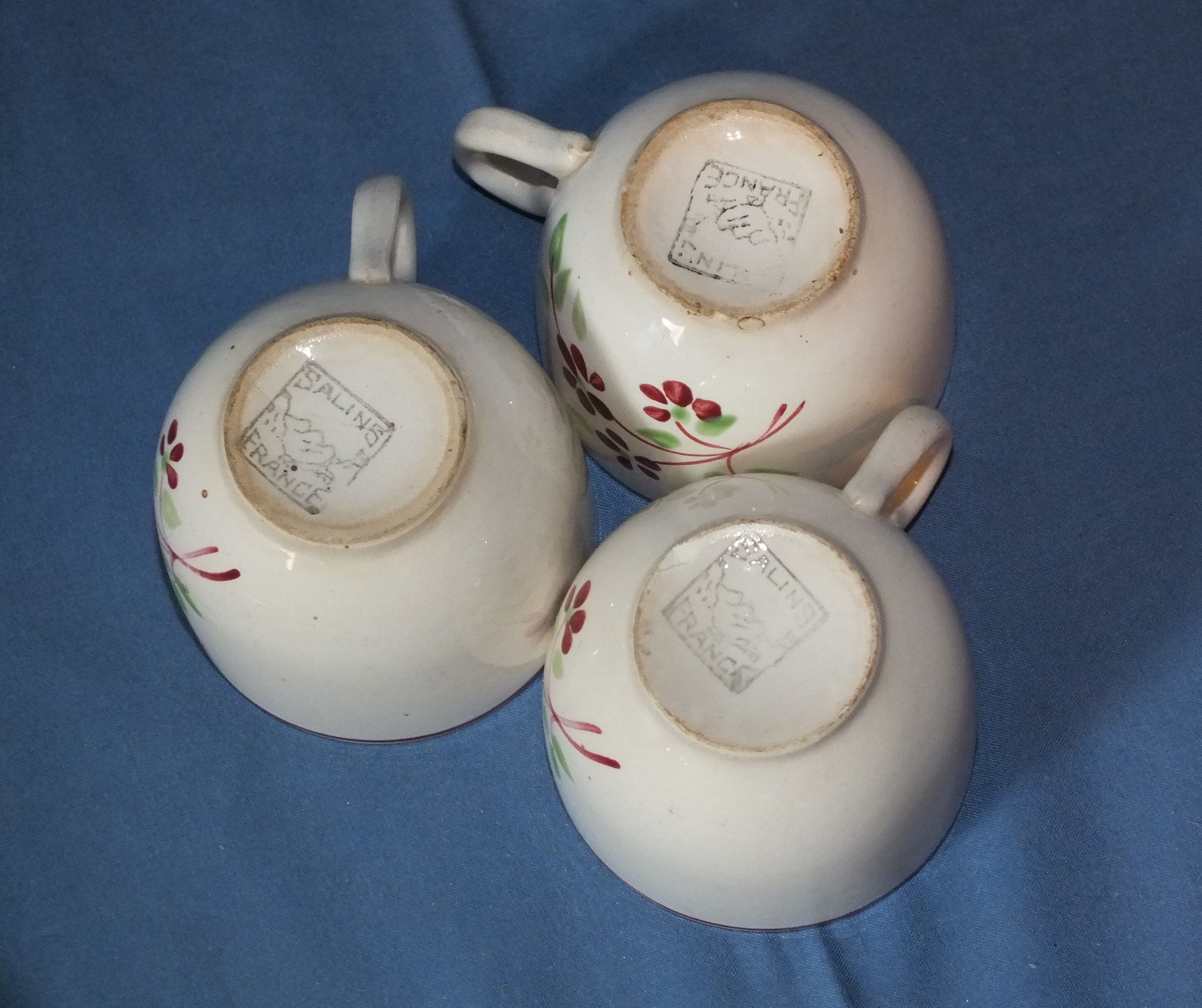 3 vintage cups of Salins earthenware