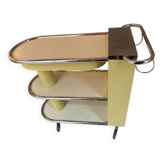 Art Deco metal and chrome rolling dessert trolley