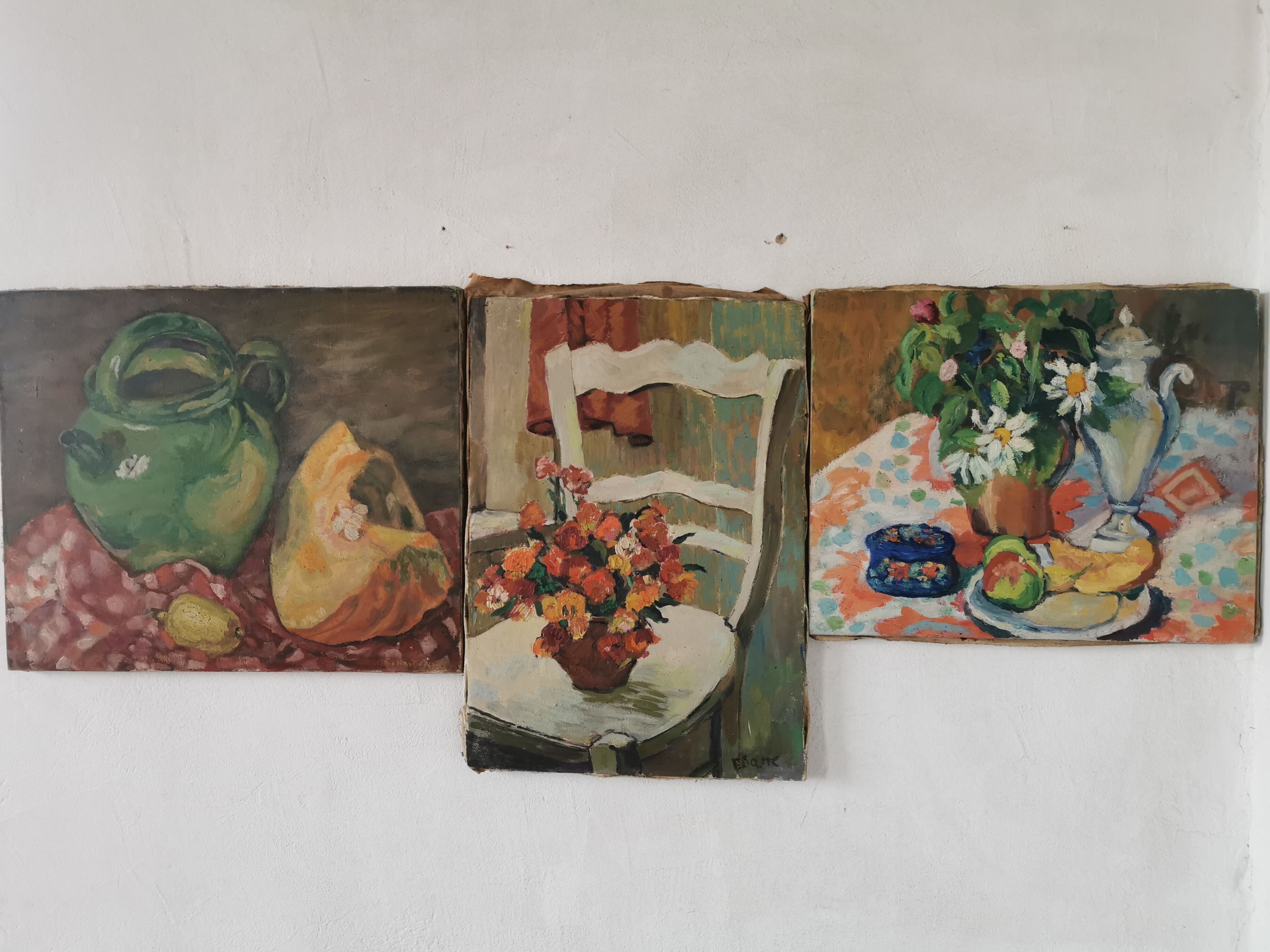 Set of 3 old still life paintings