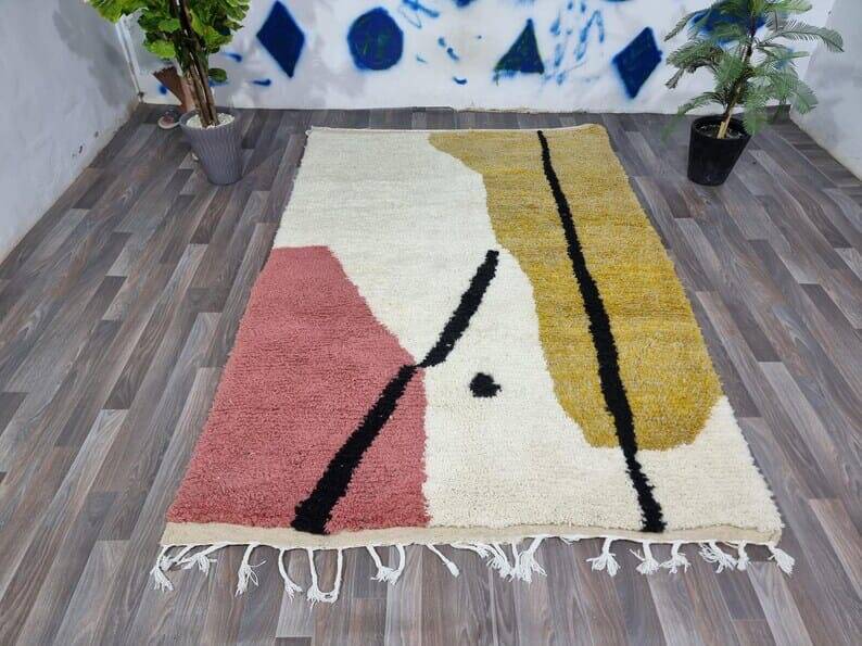 Handmade traditional Beni Ouarain rug, colourful, 150/250 cm.