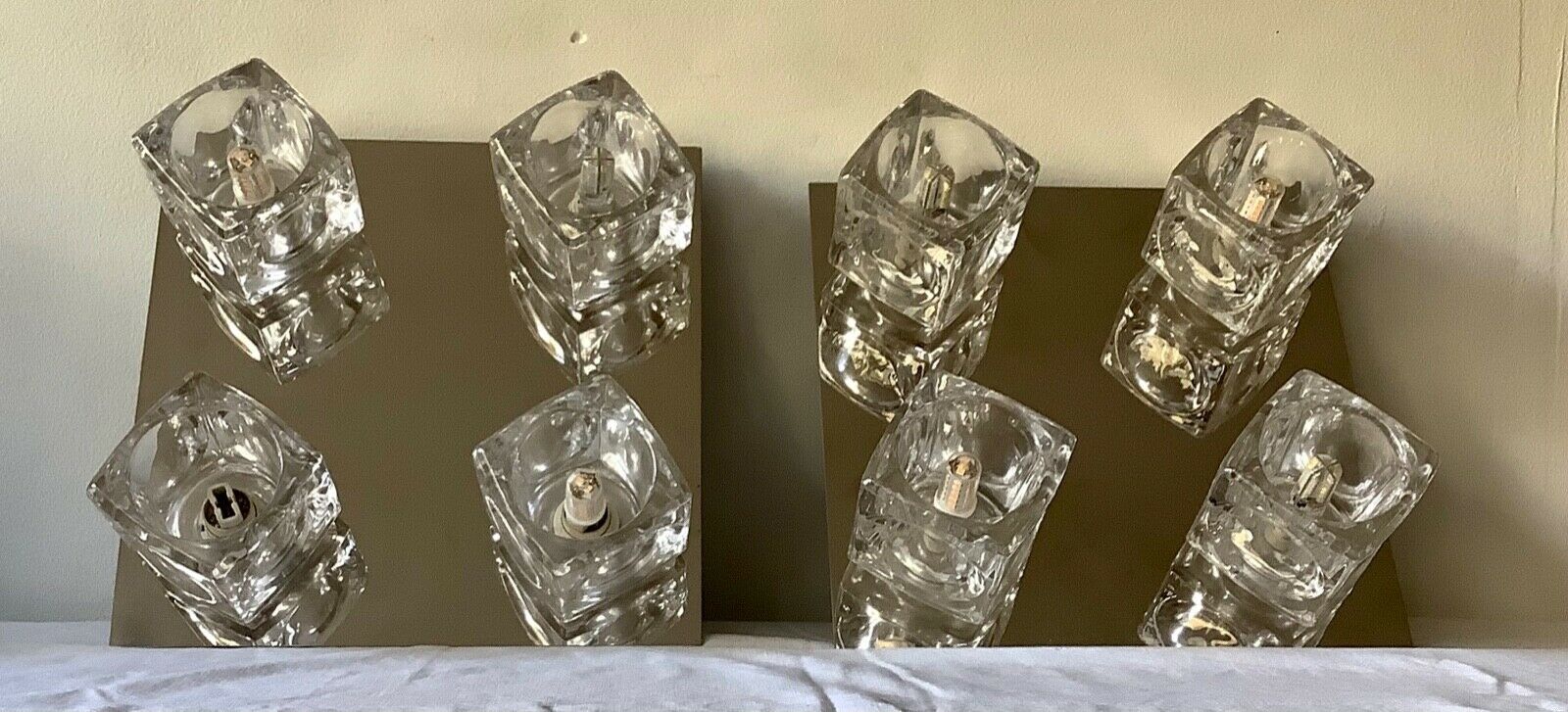 Lot of 2 wall appliques 4 chrome metal lights - moulded glass