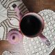 Antique pink enamel coffee pot – Hand-painted floral decoration – 1920s
