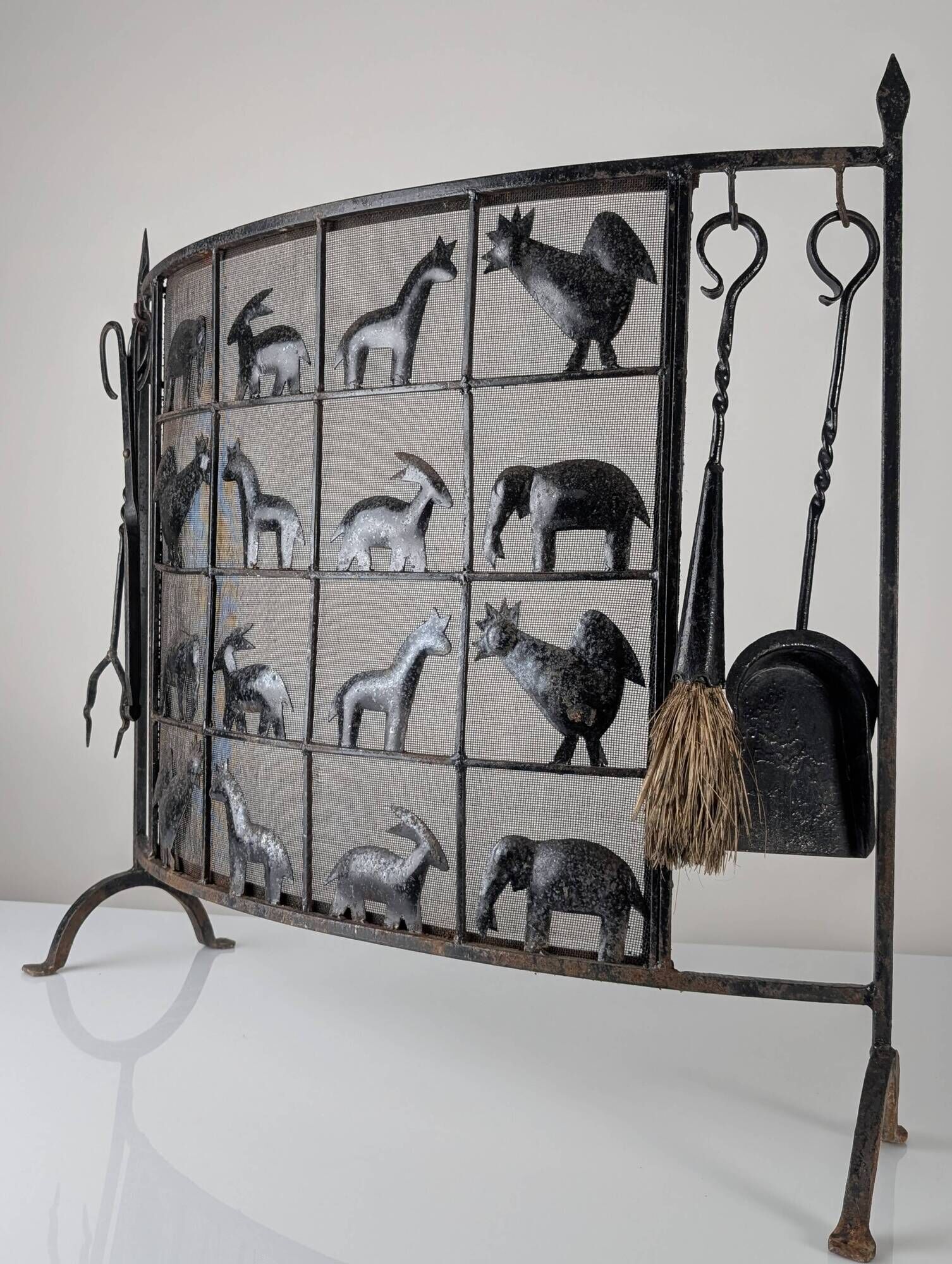 Atelier Marolles Wrought Iron Animal Fire Screen 1950s