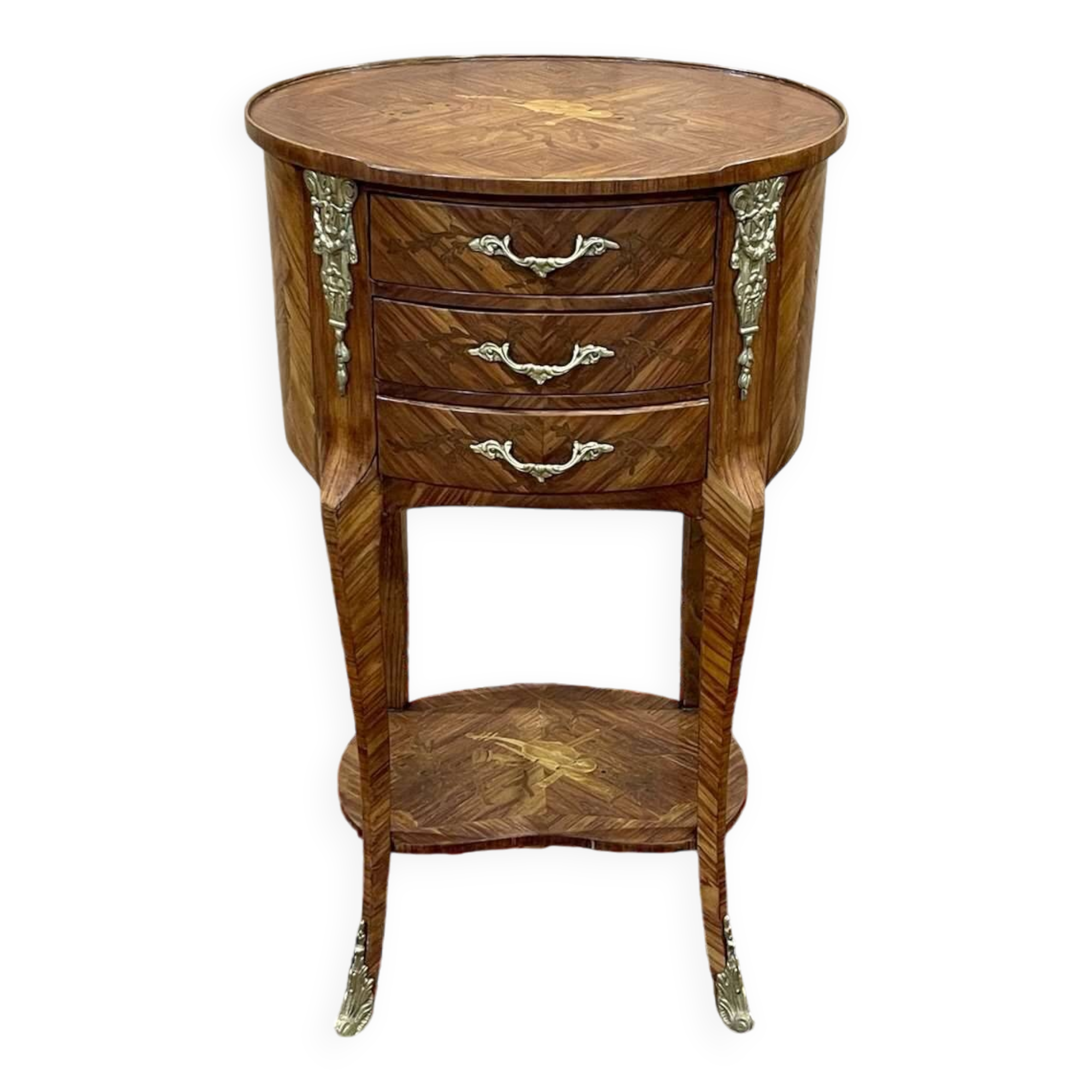 3-drawer side table in rosewood and oak, 1970s Louis XV style work