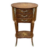 3-drawer side table in rosewood and oak, 1970s Louis XV style work