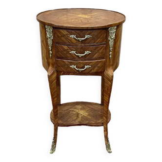 3-drawer side table in rosewood and oak, 1970s Louis XV style work