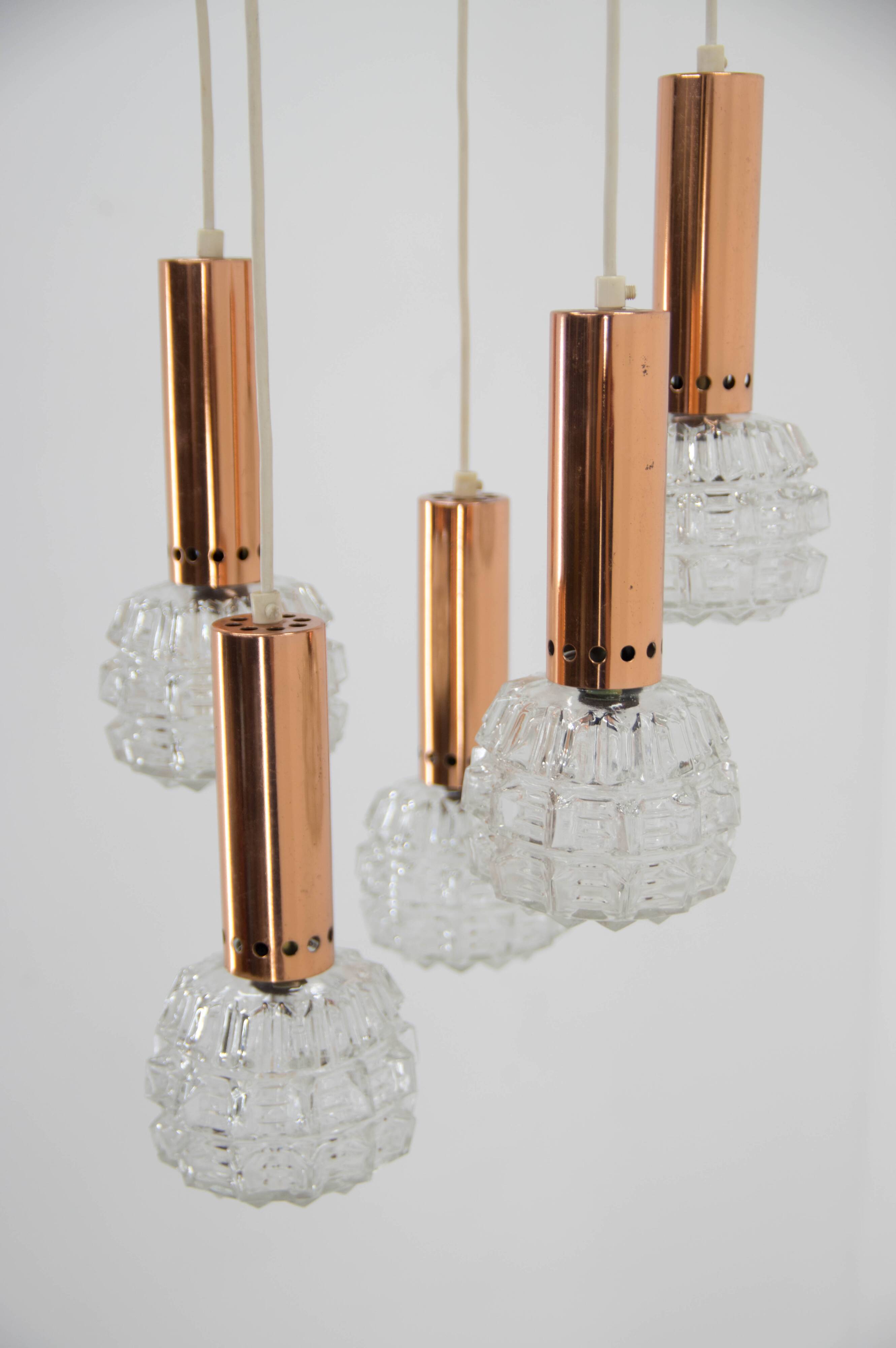 Mid-century Copper and Glass Chandelier, 1970s