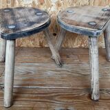 Pair of wooden tripod stools