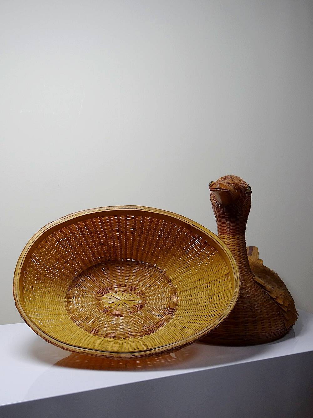 Large bamboo duck box, woven rattan, vintage Shanghai Handicrafts China