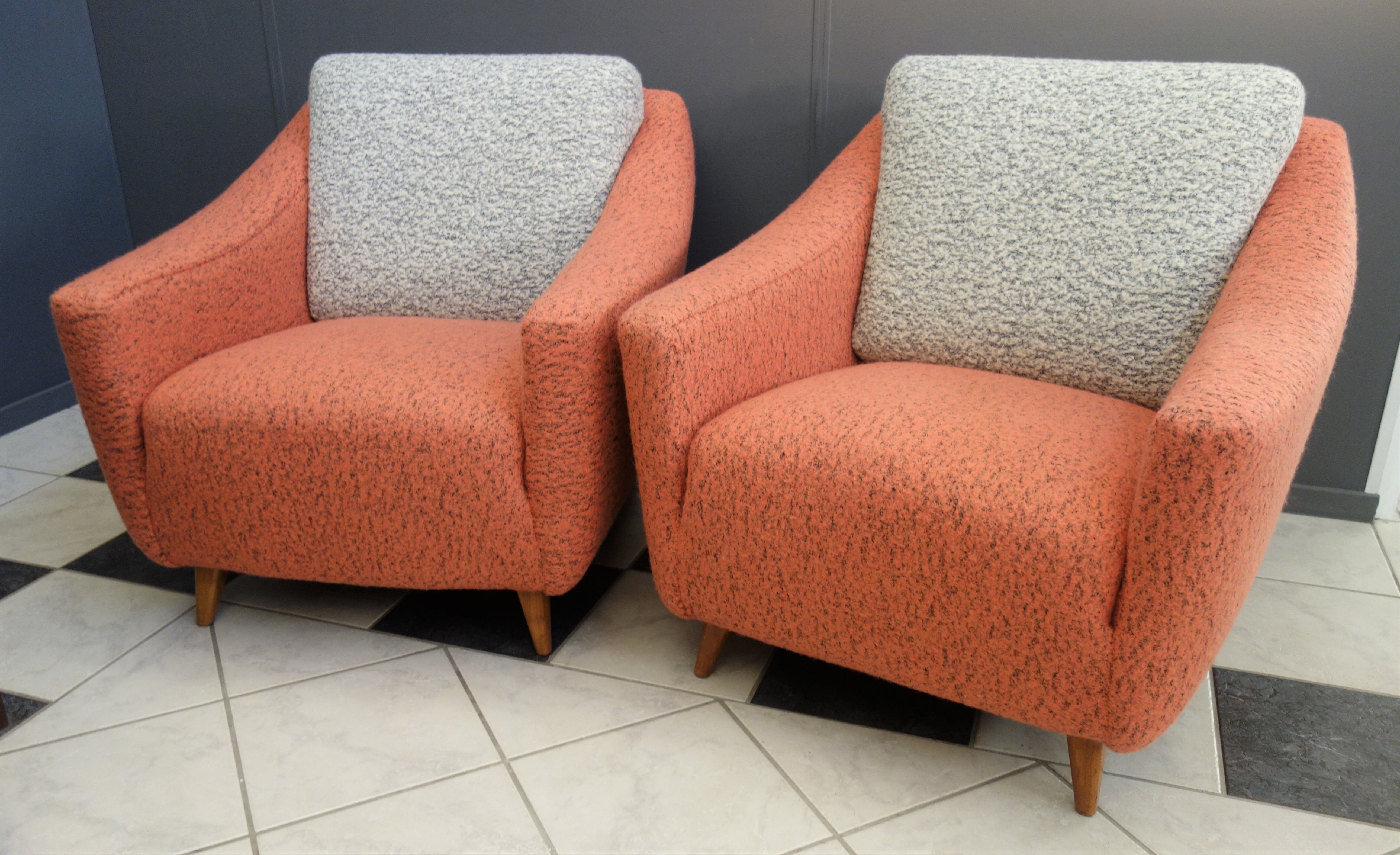 Set of pink and grey club chairs 1960s