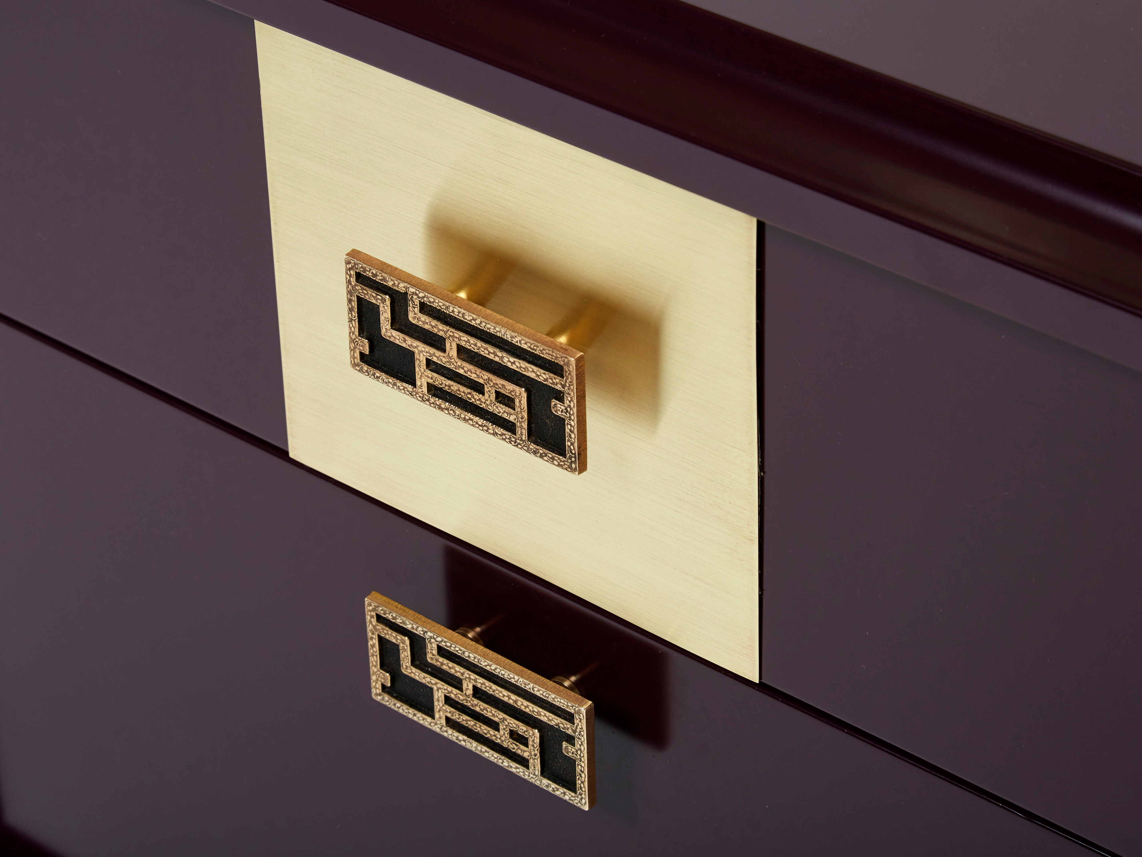 Pair of brass plum lacquer bedside tables Luciano Frigerio Italy 1970