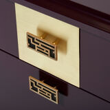 Pair of brass plum lacquer bedside tables Luciano Frigerio Italy 1970