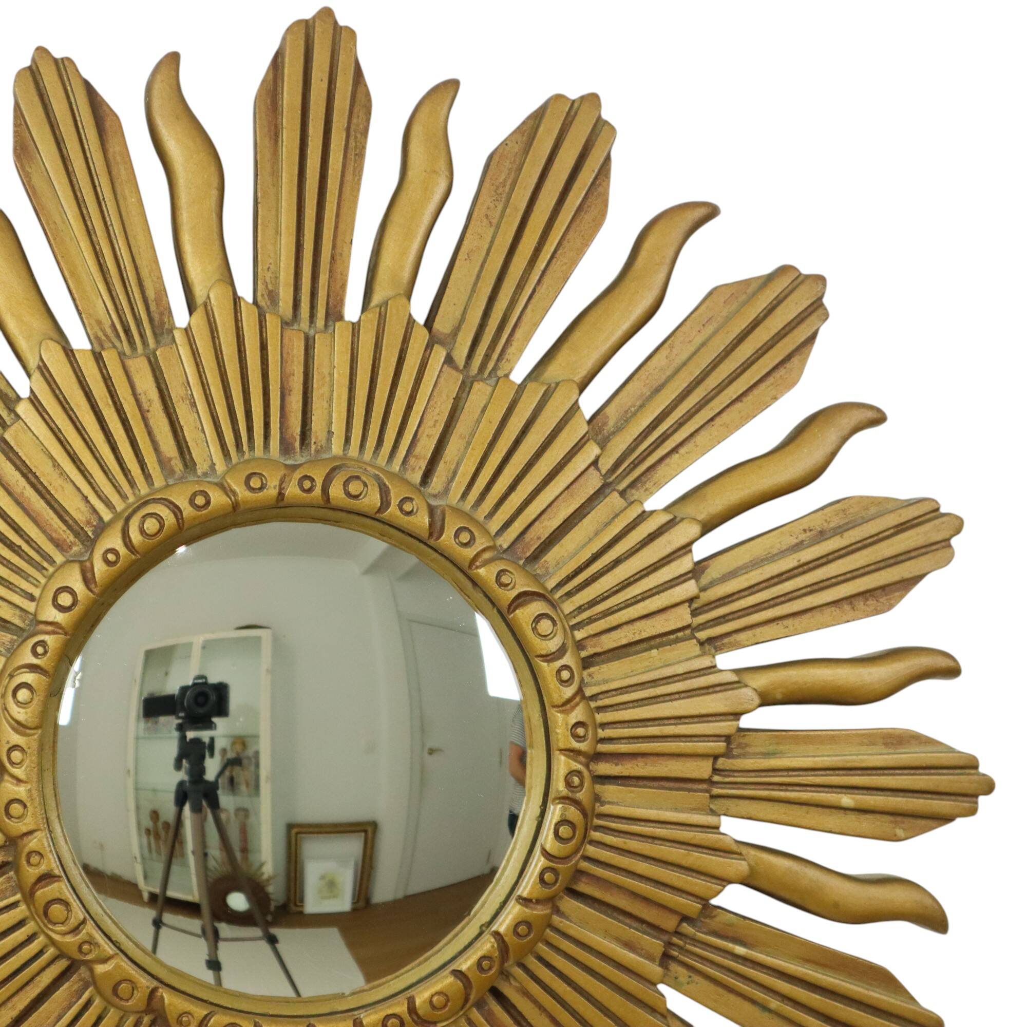 Vintage Sun Mirror Sunburst Mirror Convex Gold Resin 48cm