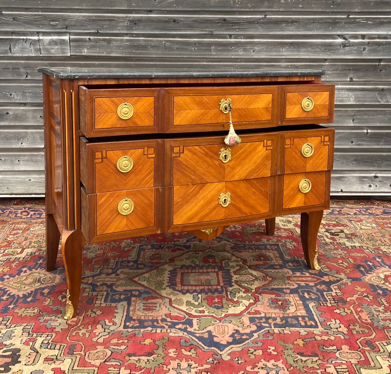 Chest of Drawers In Marquetry Style Transition XIX Eme Century