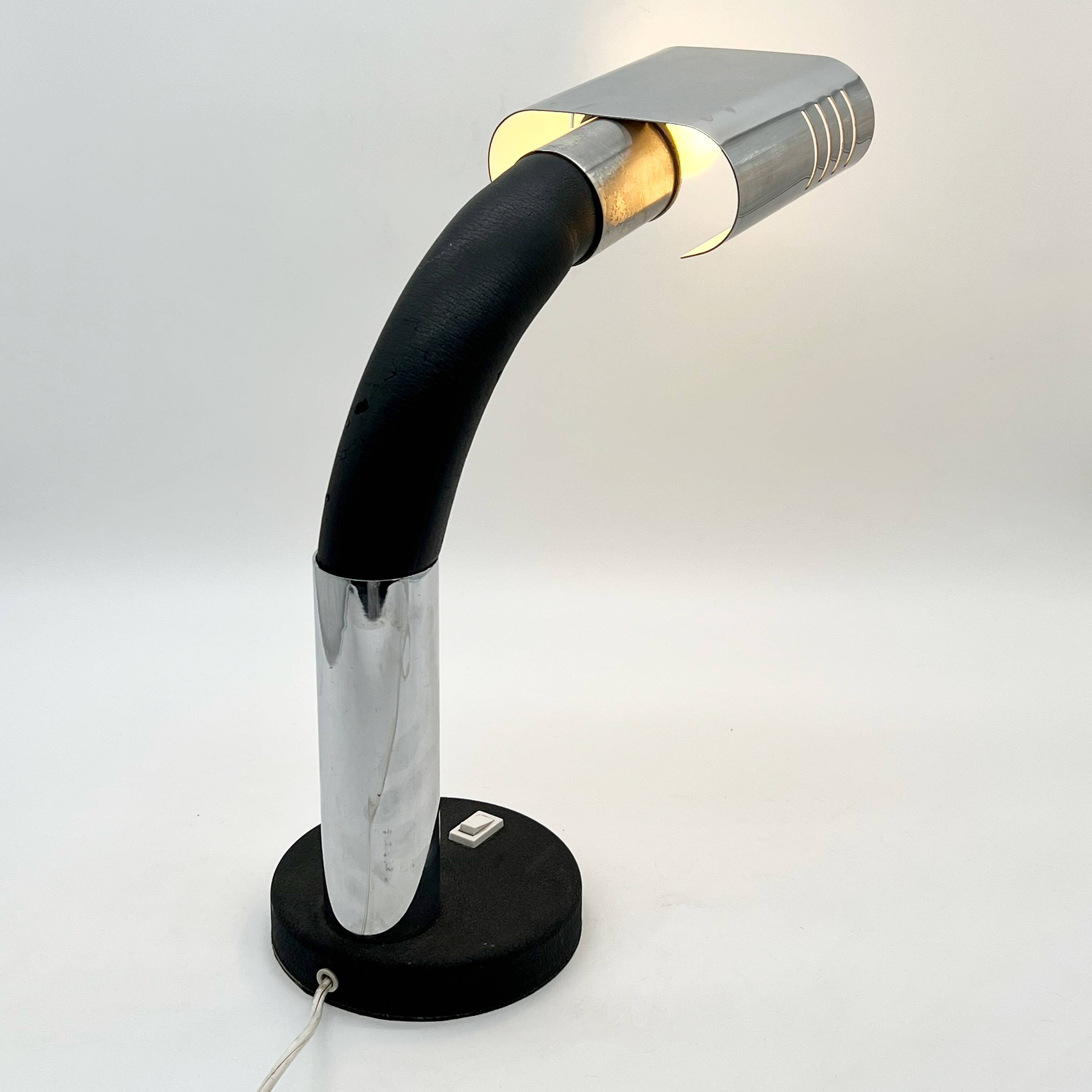 Targetti chrome and black lamp, 1970s. Italy