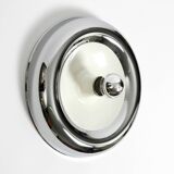 Round metal chrome ceiling or wall lamp from Italy | Space Age Design