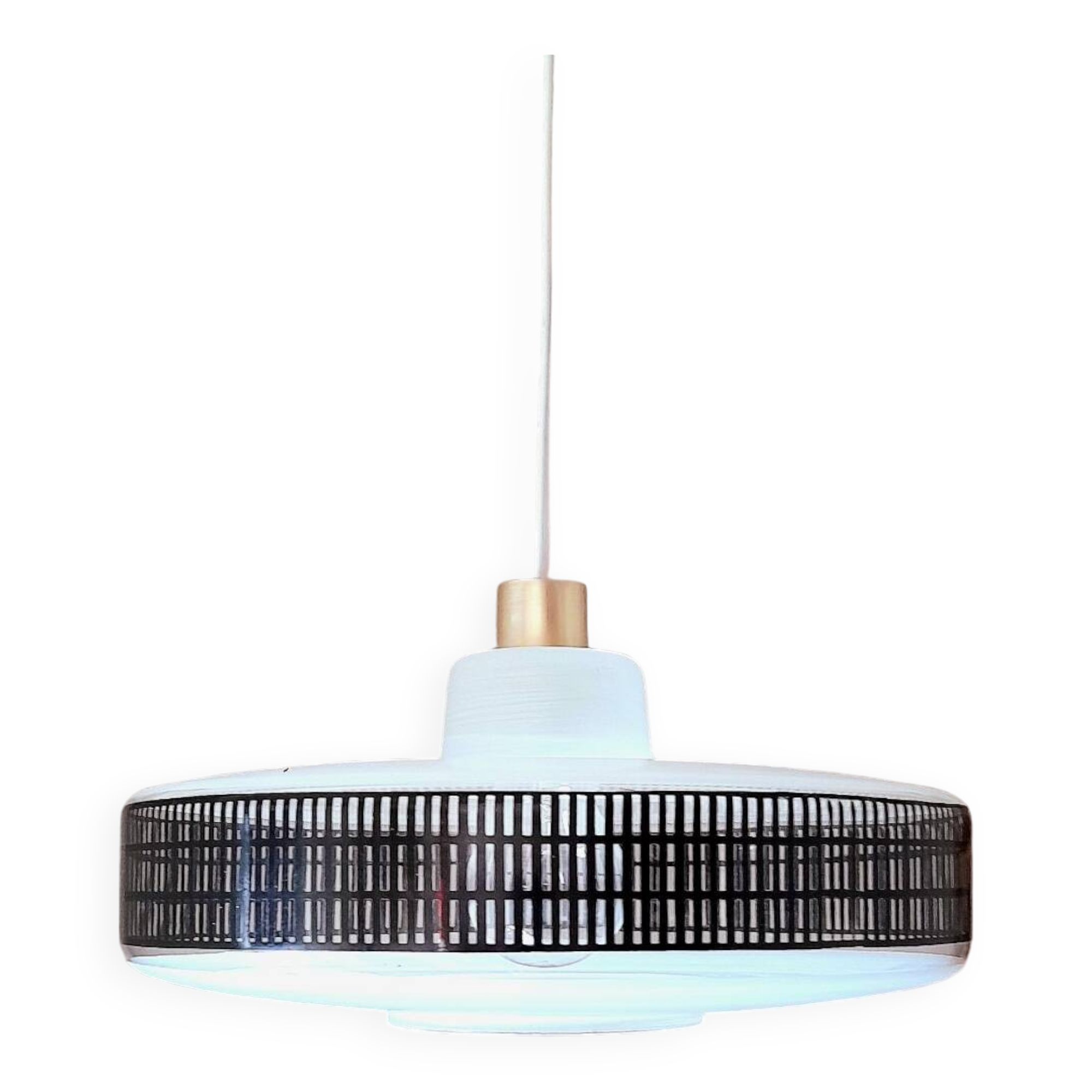 Silkscreened glass pendant light, 1950.