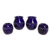 Paire de bougeoirs et de vases bleu cobalt émaillés