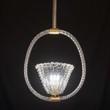 Ercole Barovier Art Deco Chandelier, "Bullicante" Glass Murano, 1940