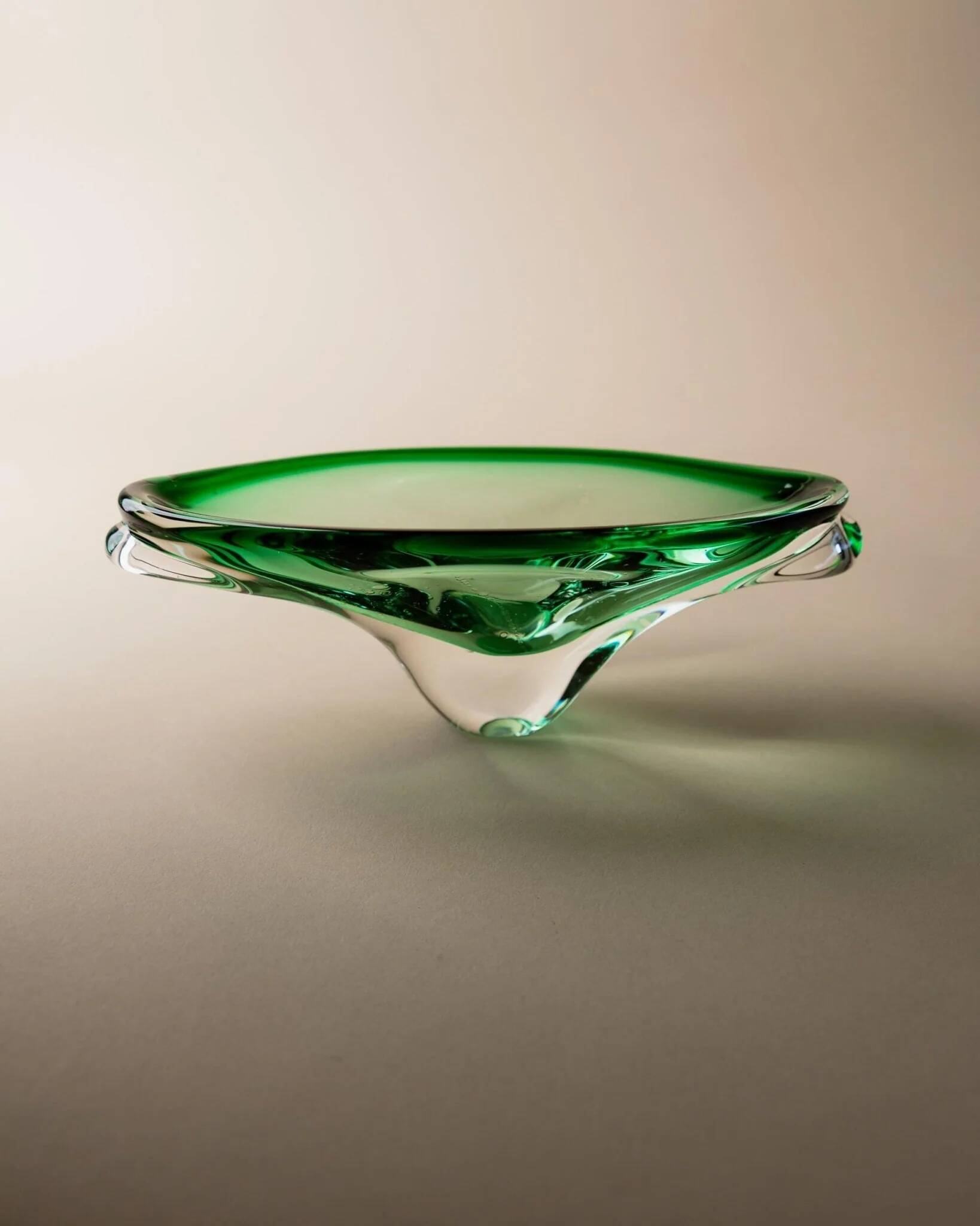 Green Murano Glass Bowl, Hand-Blown Italian 1970s Vide Poche with Organic Shape