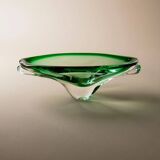 Green Murano Glass Bowl, Hand-Blown Italian 1970s Vide Poche with Organic Shape