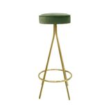 Midcentury Style Circular Brass and Cotton Velvet Italian Bar Stools