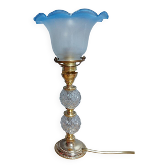Vintage brass and glass tulip floor lamp