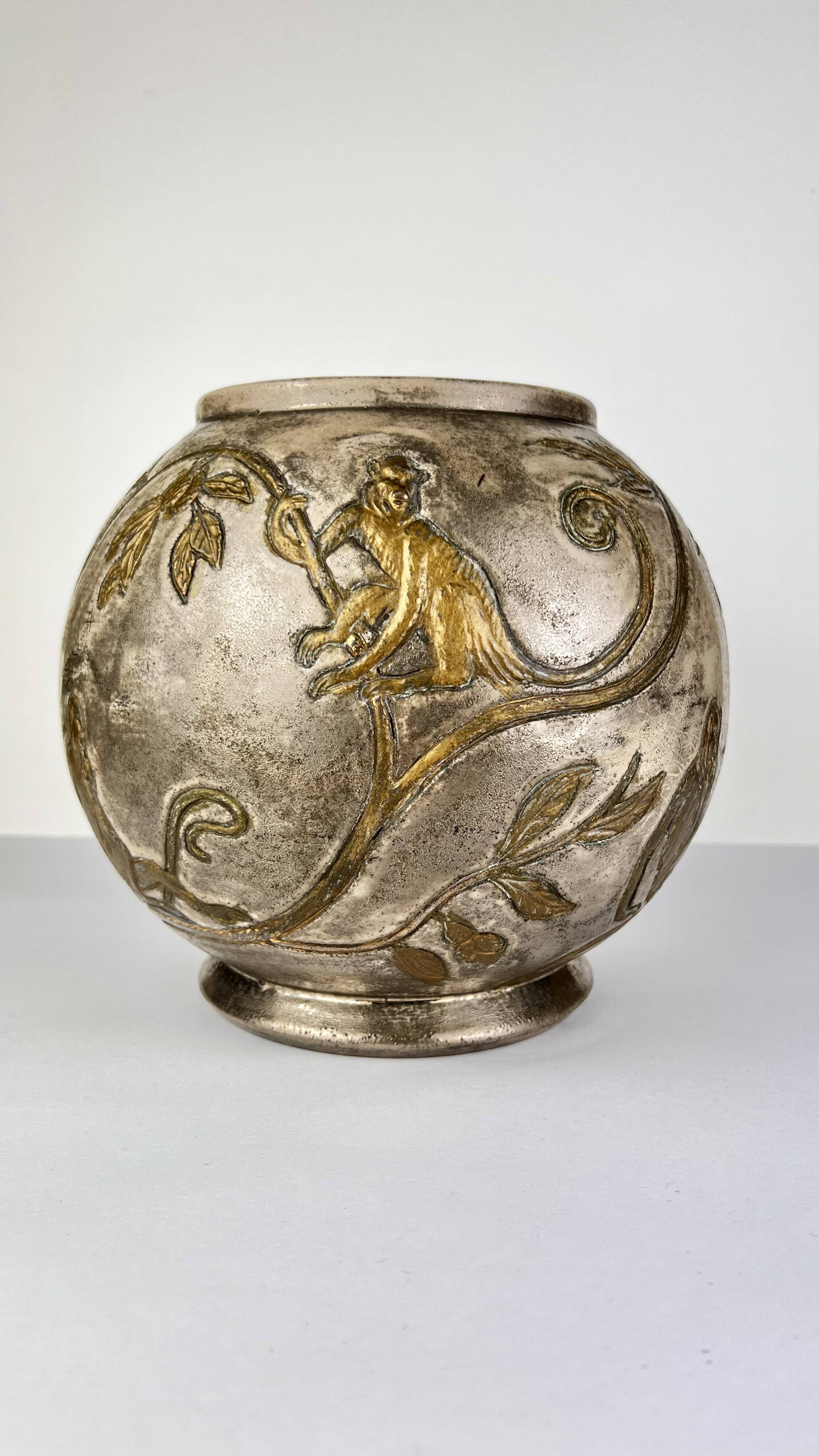 Art Nouveau monkey and plant vase E.Chapelle