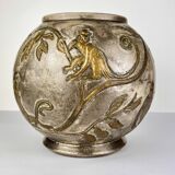 Art Nouveau monkey and plant vase E.Chapelle