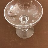 Lot of 9 champagne glasses in cut crystal engraved 1930