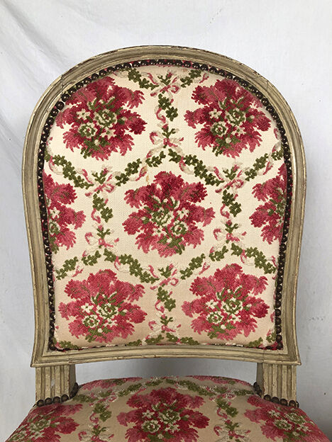 Pair of Louis XVI style chairs, molded beech, gray lacquered. Nineteenth